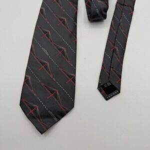 Nicole Miller Collection Mens Gray Red Geometric Silk‎ Tie Made in Italy